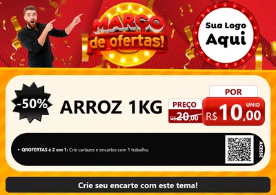 Modelo de Cartaz para Cartaz A4 Horizontal com o tema Março de Ofertas! para Supermercado