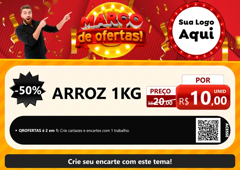 Modelo de Cartaz para Cartaz A4 Horizontal com o tema Março de Ofertas! para Supermercado