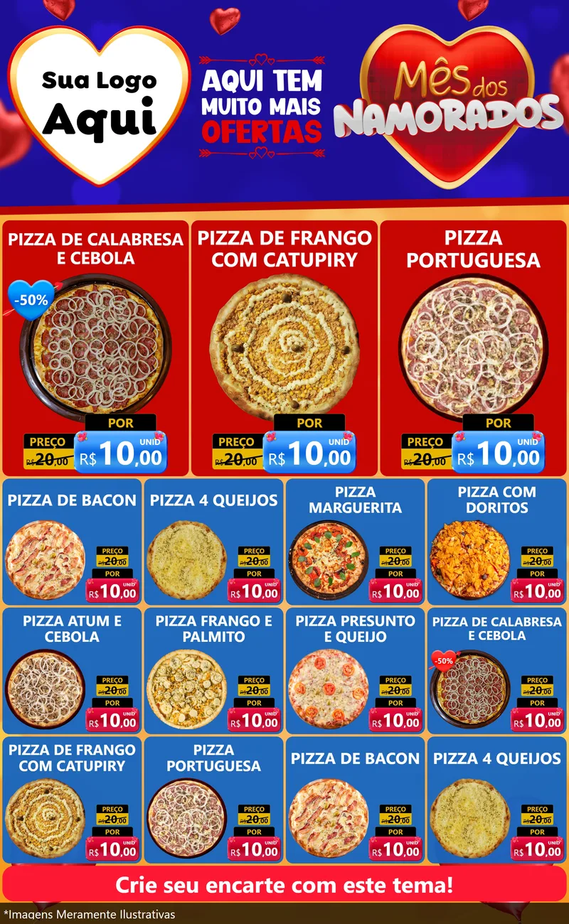 Modelo de Encarte para Encarte Grande com o tema Mês dos Namorados para Pizzaria