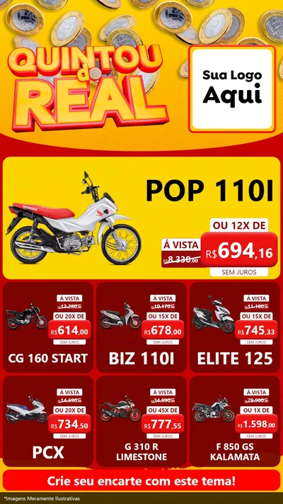 Modelo de Rede Social para Stories com o tema Quintou do Real para Concessionaria de Motos
