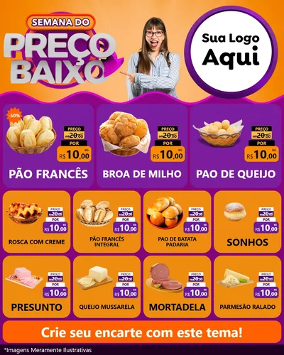 Modelo de Rede Social para Feed Instagram com o tema Semana do Preço Baixo para Padaria