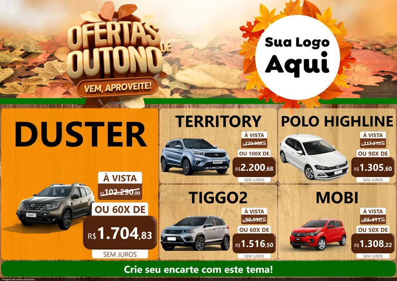 Modelo de Encarte para Encarte A4 Horizontal com o tema Ofertas de Outono - Vem, Aproveite! para Concessionaria de Carros