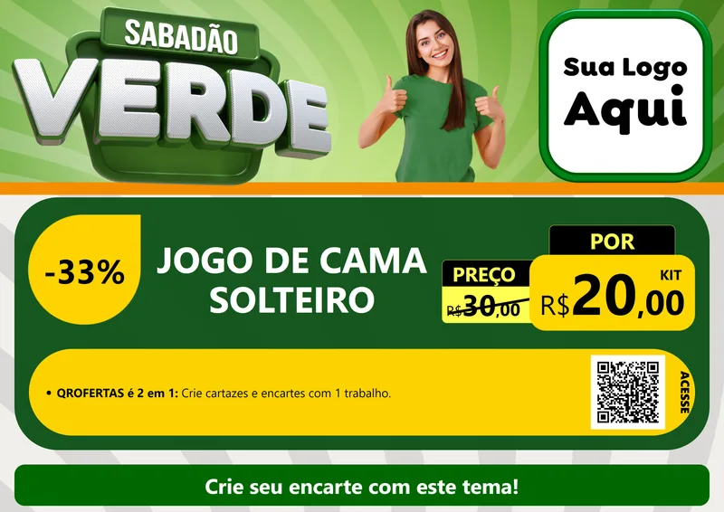 Modelo de Cartaz para Cartaz A4 Horizontal com o tema Sabadão Verde para Cama, Mesa e Banho