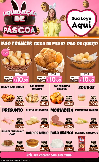 Modelo de Encarte para Encarte Grande com o tema Liquidação de Páscoa para Padaria