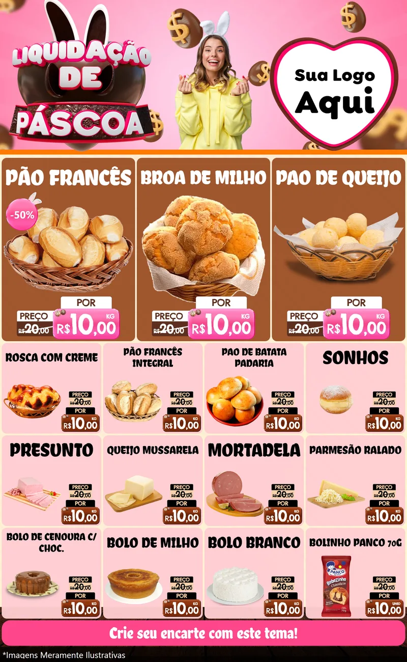 Modelo de Encarte para Encarte Grande com o tema Liquidação de Páscoa para Padaria