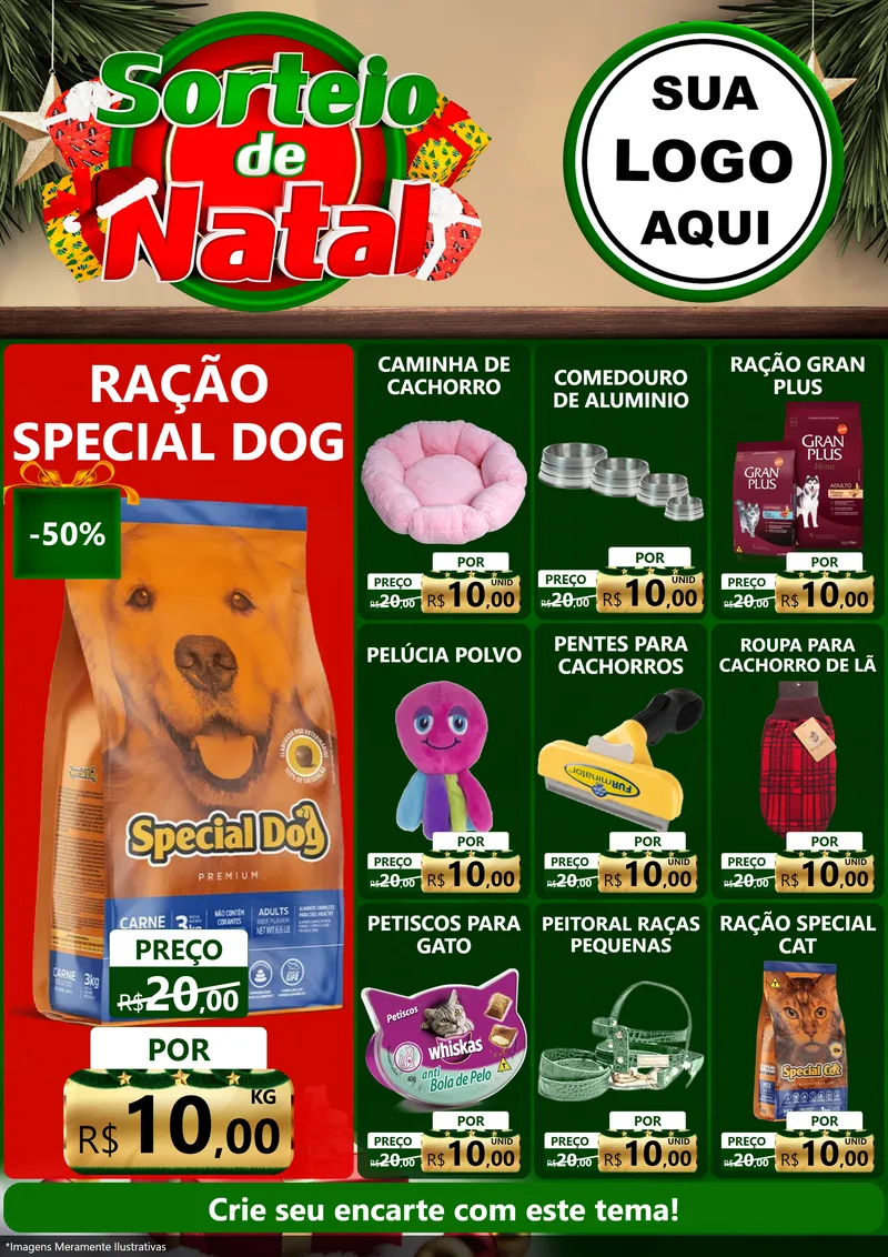 Modelo de Encarte para Encarte A4 Vertical com o tema Sorteio de Natal para Pet Shop