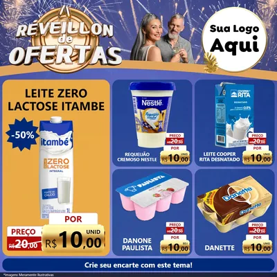 Modelo de Rede Social para Feed Facebook com o tema Réveillon de Ofertas para Frios e Laticínios