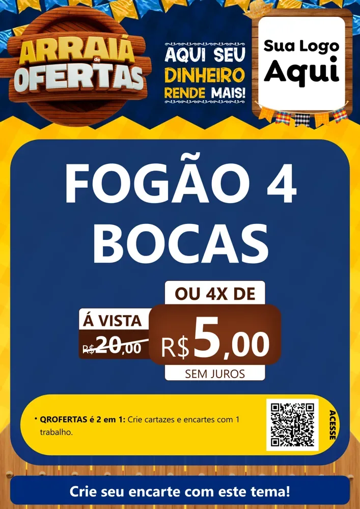 Modelo de Cartaz para Cartaz A4 Vertical com o tema Arraiá de Ofertas - Junina para Móveis e Eletro