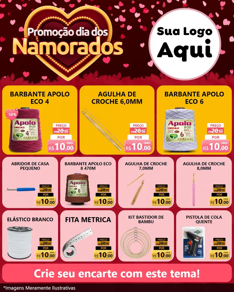 Modelo de Rede Social para Feed Instagram com o tema Promoção Dia Dos Namorados para Armarinho e Aviamentos
