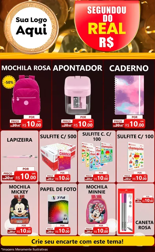 Modelo de Encarte para Encarte Grande com o tema Segundou do Real para Papelaria