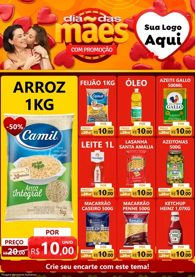 Modelo de Encarte para Encarte A4 Vertical com o tema Dia das Mães com Promoção para Supermercado