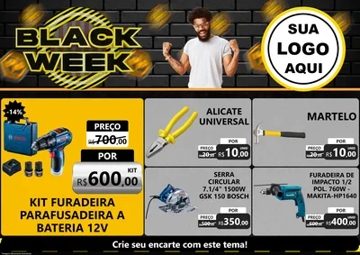 Modelo de Encarte para Encarte A4 Horizontal com o tema Black Week para Maquinas e Ferramentas