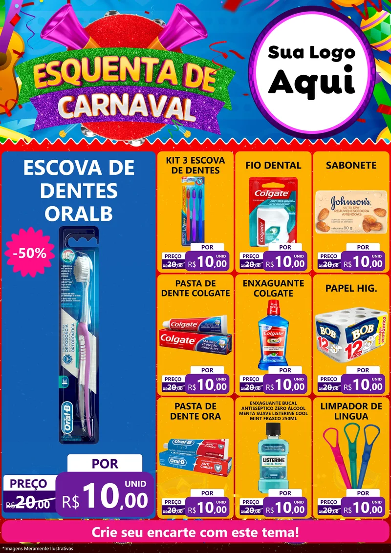 Modelo de Encarte para Encarte A4 Vertical com o tema Esquenta de Carnaval para Higiene Pessoal