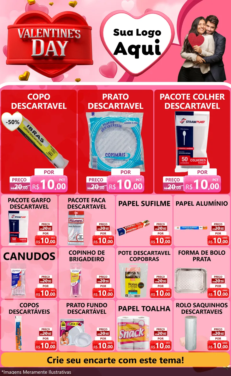 Modelo de Encarte para Encarte Grande com o tema Valentine's Day para Embalagens