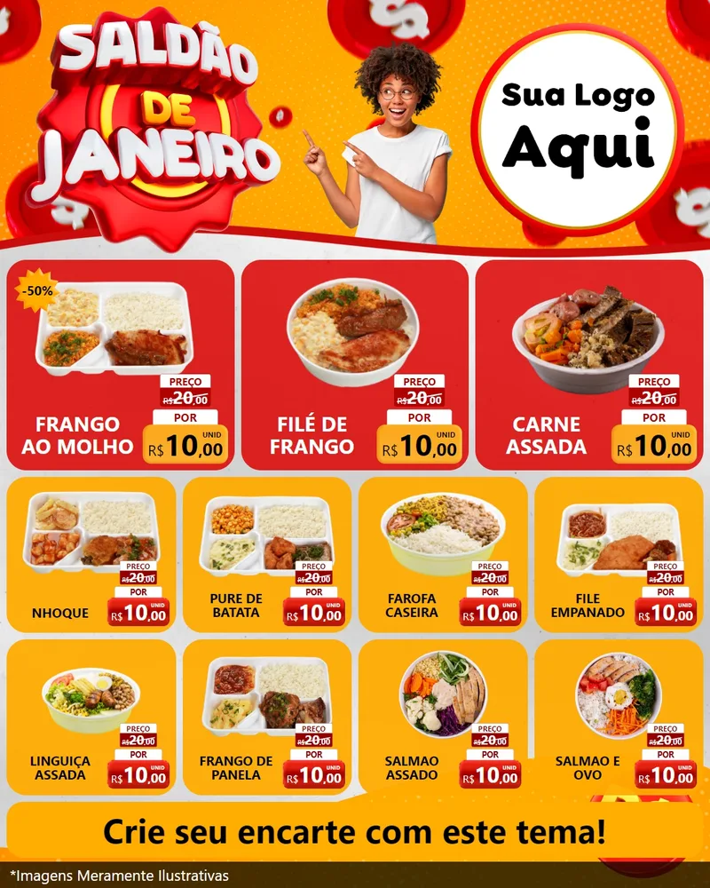 Modelo de Rede Social para Feed Instagram com o tema Saldão de Janeiro para Restaurante