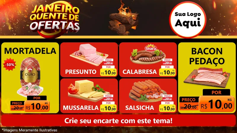 Modelo de TV para TV Horizontal com o tema Janeiro Quente de Ofertas para Frios e Laticínios