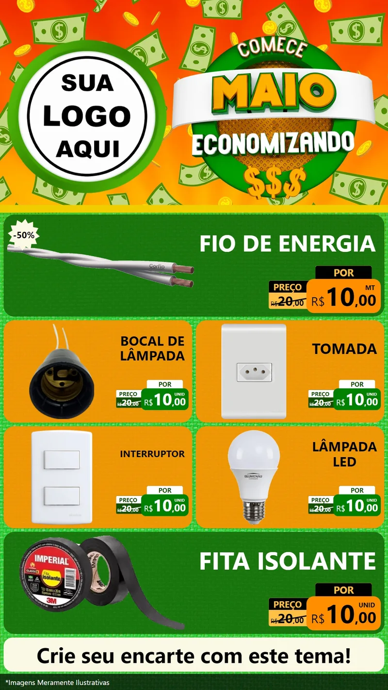 Modelo de TV para TV Vertical com o tema Comece Maio Economizando para Materiais Elétricos