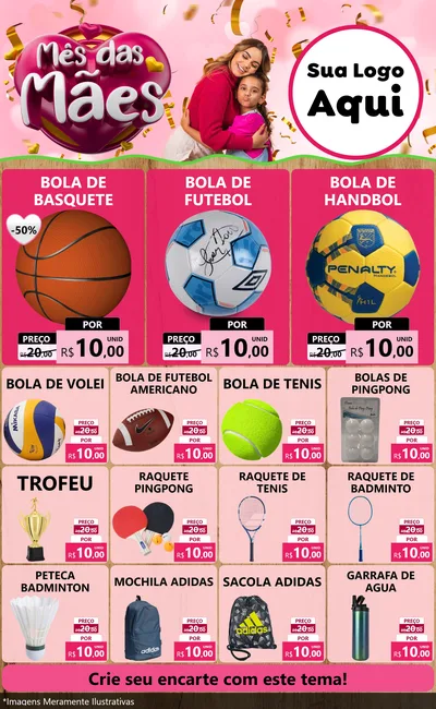 Modelo de Encarte para Encarte Grande com o tema Mês das Mães para Artigos Esportivos