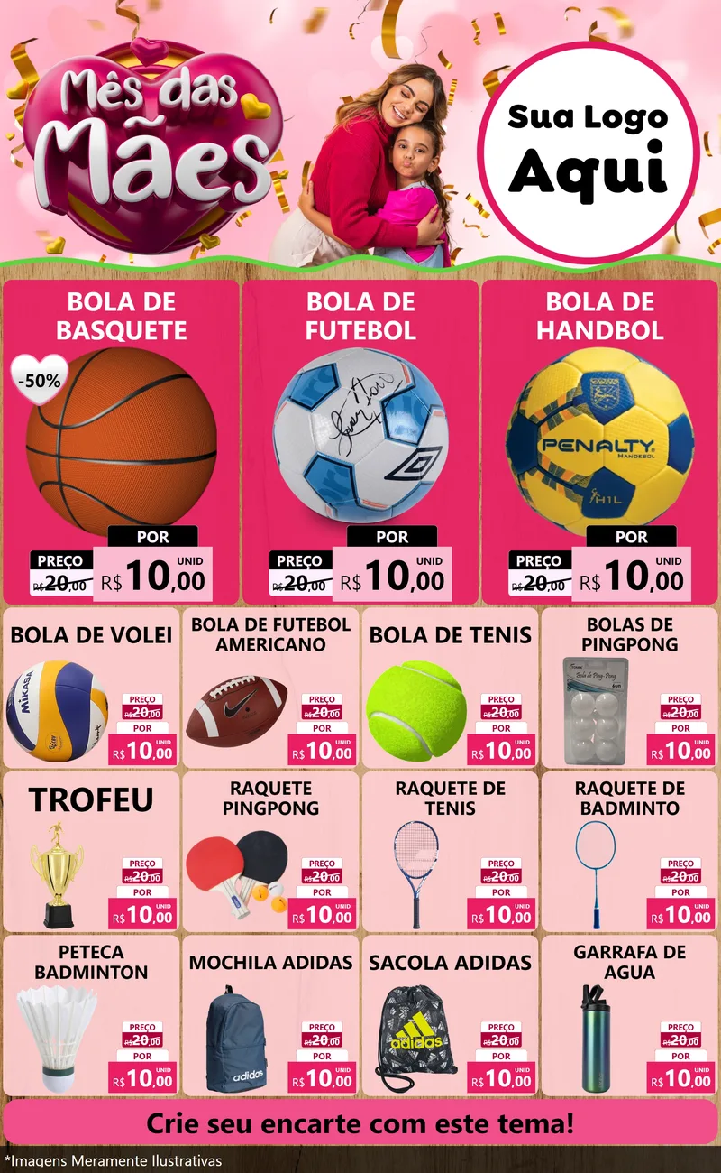 Modelo de Encarte para Encarte Grande com o tema Mês das Mães para Artigos Esportivos