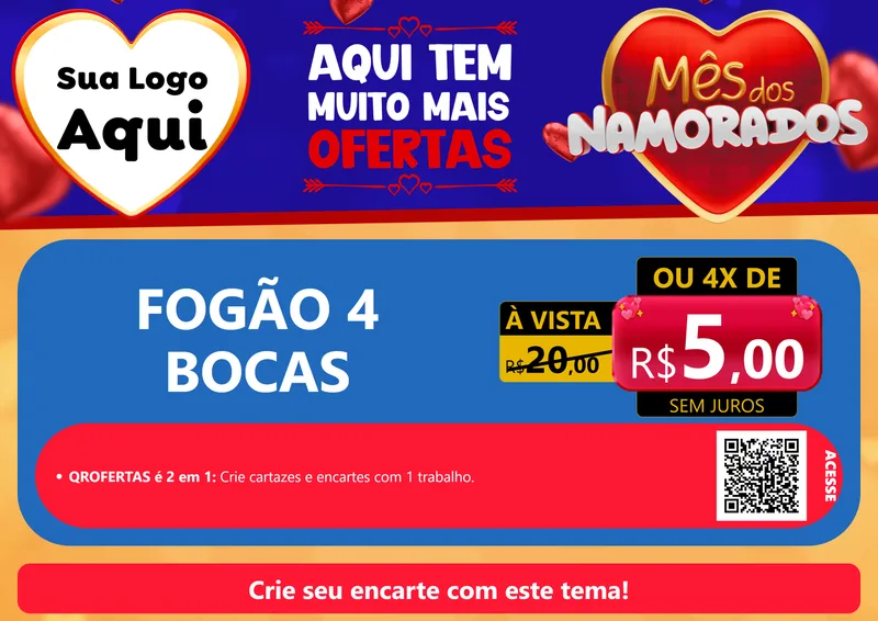 Modelo de Cartaz para Cartaz A4 Horizontal com o tema Mês dos Namorados para Móveis e Eletro