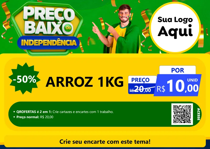 Modelo de Cartaz para Cartaz A4 Horizontal com o tema Preço Baixo de Independência para Supermercado