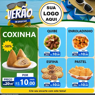 Modelo de Rede Social para Feed Facebook com o tema Verão de Ofertas para Salgadaria