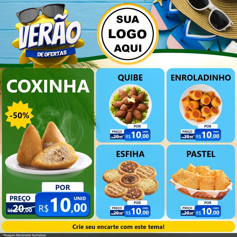 Modelo de Rede Social para Feed Facebook com o tema Verão de Ofertas para Salgadaria