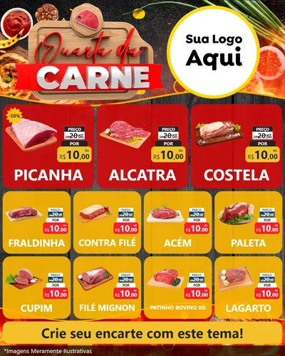 Modelo de Rede Social para Feed Instagram com o tema Quarta da Carne para Açougue