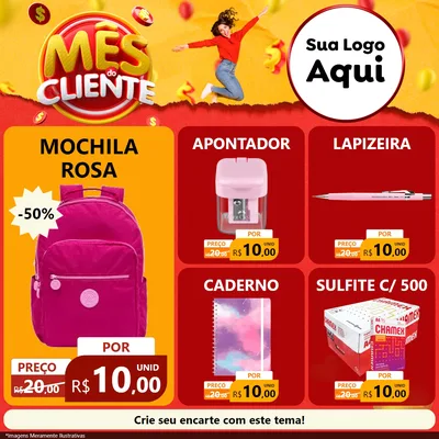 Modelo de Rede Social para Feed Facebook com o tema Mês do Cliente para Papelaria