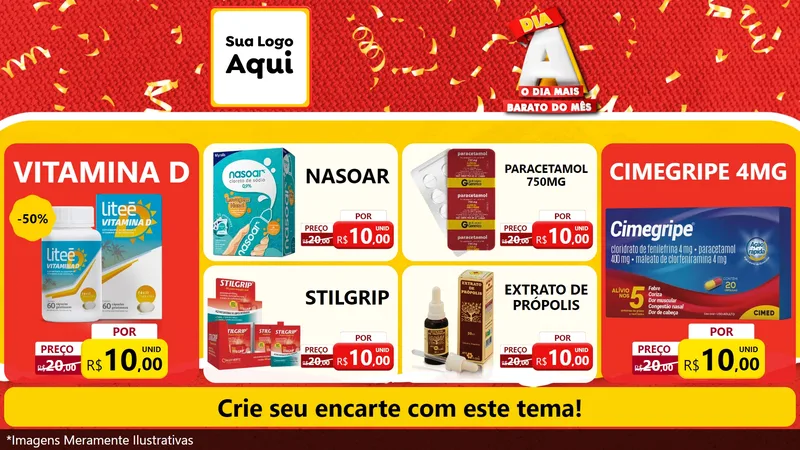 Modelo de TV para TV Horizontal com o tema Dia A o Dia Mais Barato do Mês para Farmácia