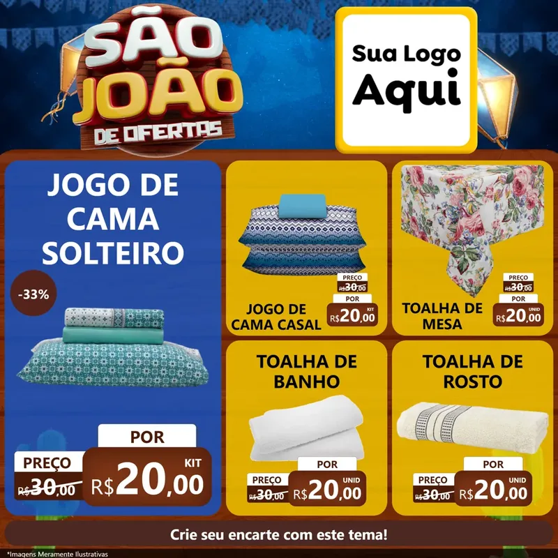 Modelo de Rede Social para Feed Facebook com o tema São João Ofertas Imbatíveis! - Junina para Cama, Mesa e Banho