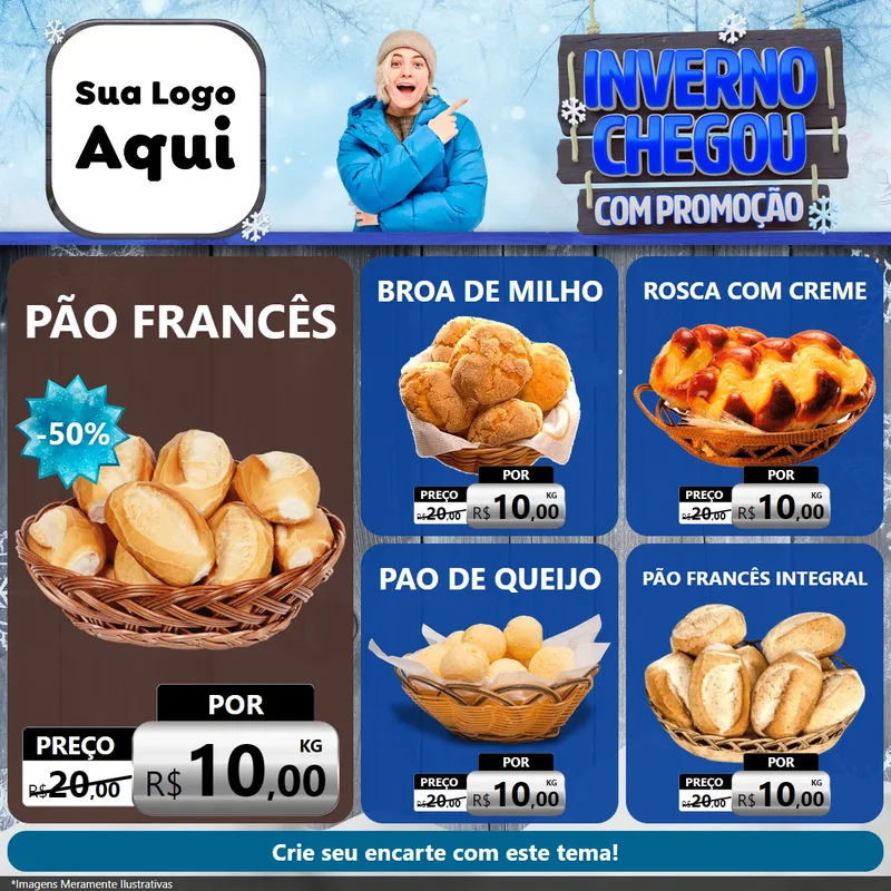 Modelo de Rede Social para Feed Facebook com o tema Inverno Chegou Com Promoção para Padaria