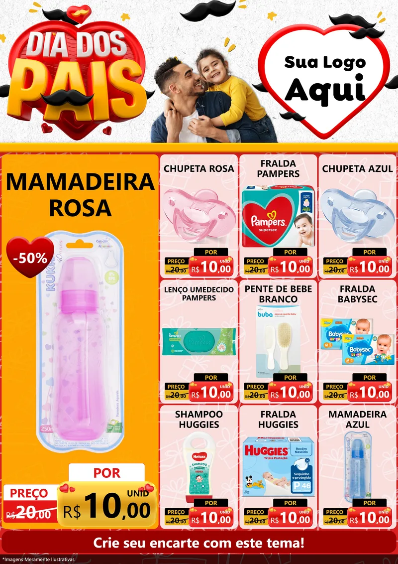 Modelo de Encarte para Encarte A4 Vertical com o tema Dia dos Pais para Bebês