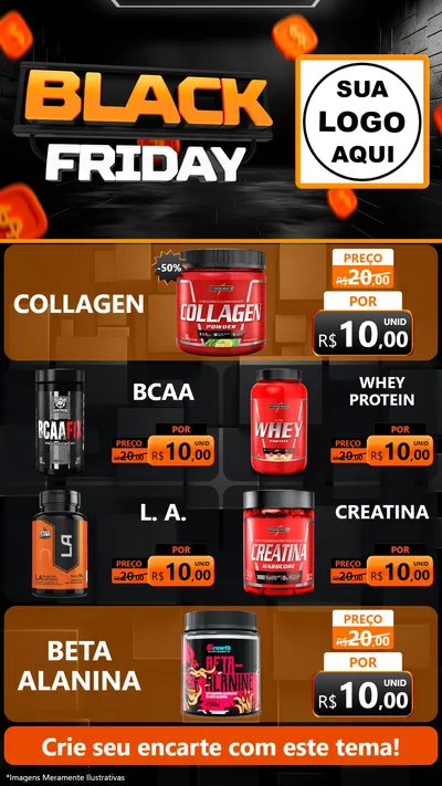 Modelo de TV para TV Vertical com o tema Black Friday para Suplementos alimentares