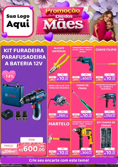 Modelo de Encarte para Encarte A4 Vertical com o tema Promoção Dia das Mães para Maquinas e Ferramentas