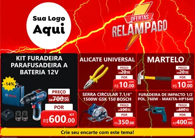 Modelo de Encarte para Encarte A4 Horizontal com o tema Ofertas Relâmpago para Maquinas e Ferramentas
