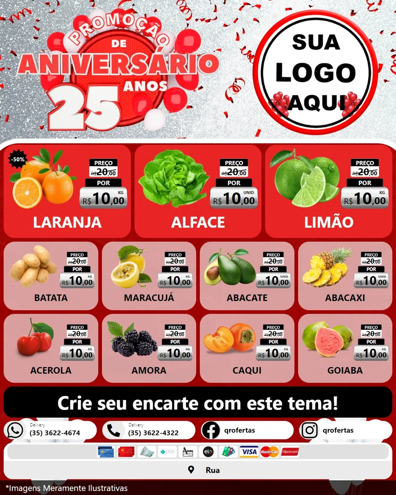 Modelo de Rede Social para Feed Instagram com o tema Promoção de Aniversário - 25Anos para Hortifrúti