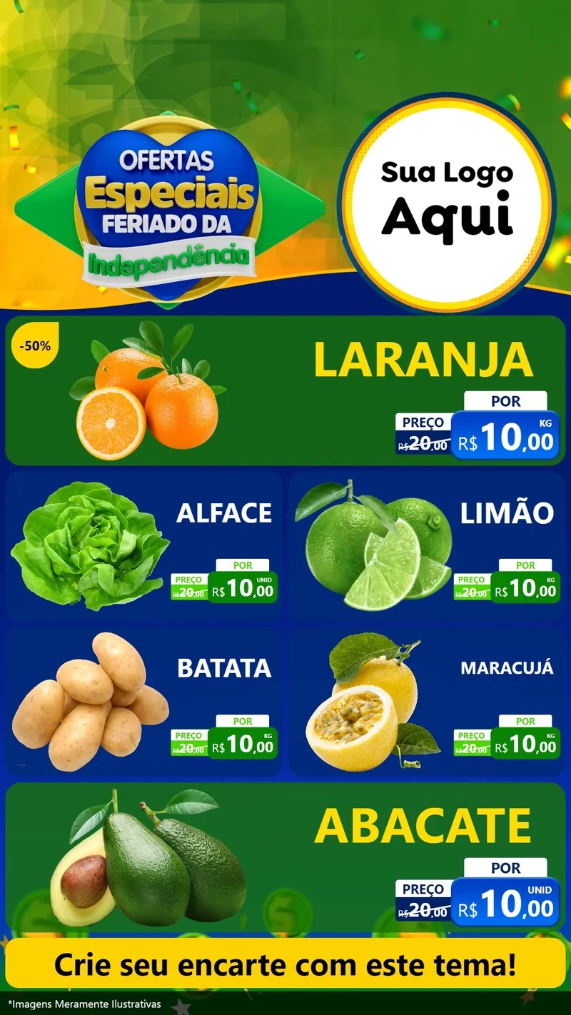 Modelo de TV para TV Vertical com o tema Ofertas Especiais Feriado da Independência para Hortifrúti