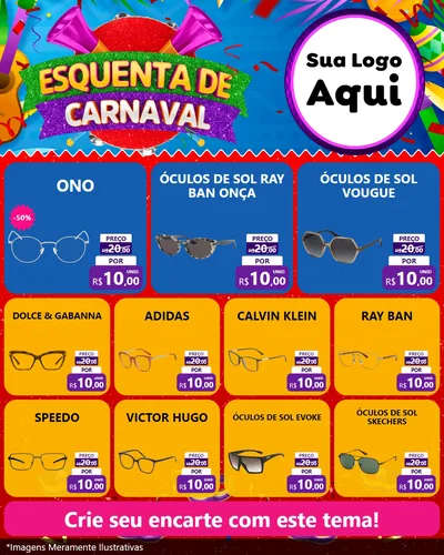 Modelo de Rede Social para Feed Instagram com o tema Esquenta de Carnaval para Óticas