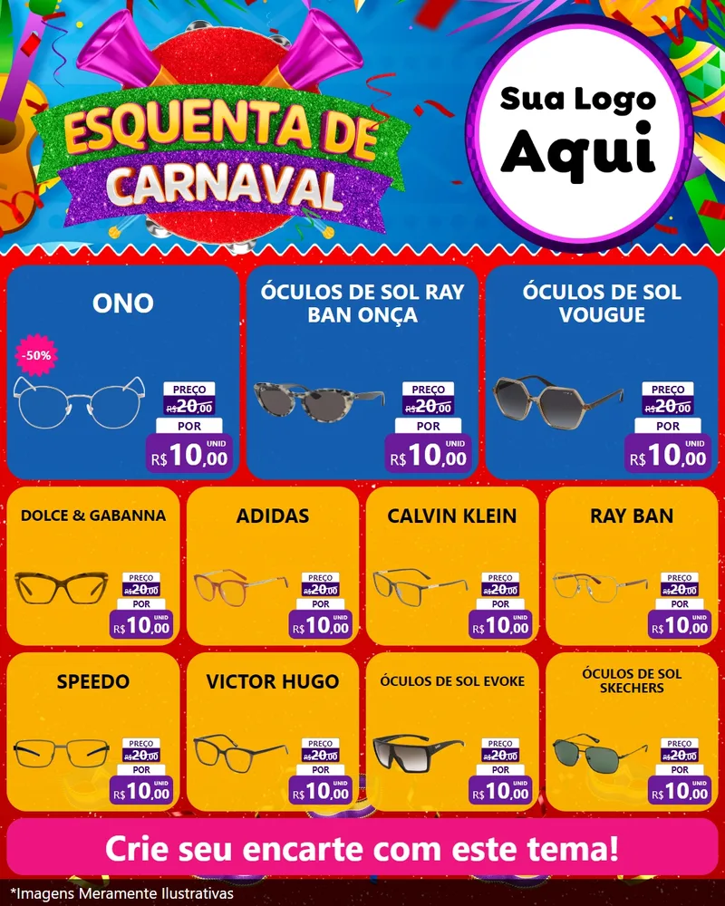 Modelo de Rede Social para Feed Instagram com o tema Esquenta de Carnaval para Óticas