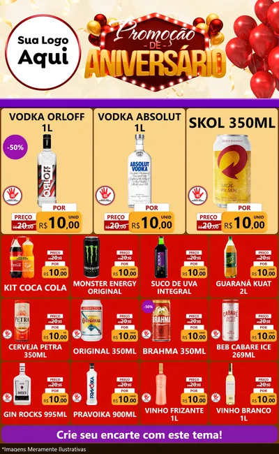 Modelo de Encarte para Encarte Grande com o tema Promoção de Aniversário para Distribuidora de bebidas