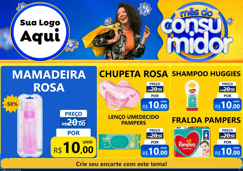 Modelo de Encarte para Encarte A4 Horizontal com o tema Mês do Consumidor para Bebês