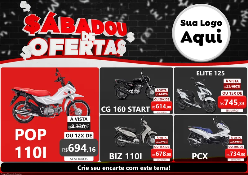 Modelo de Encarte para Encarte A4 Horizontal com o tema Sabadou de Ofertas para Concessionaria de Motos