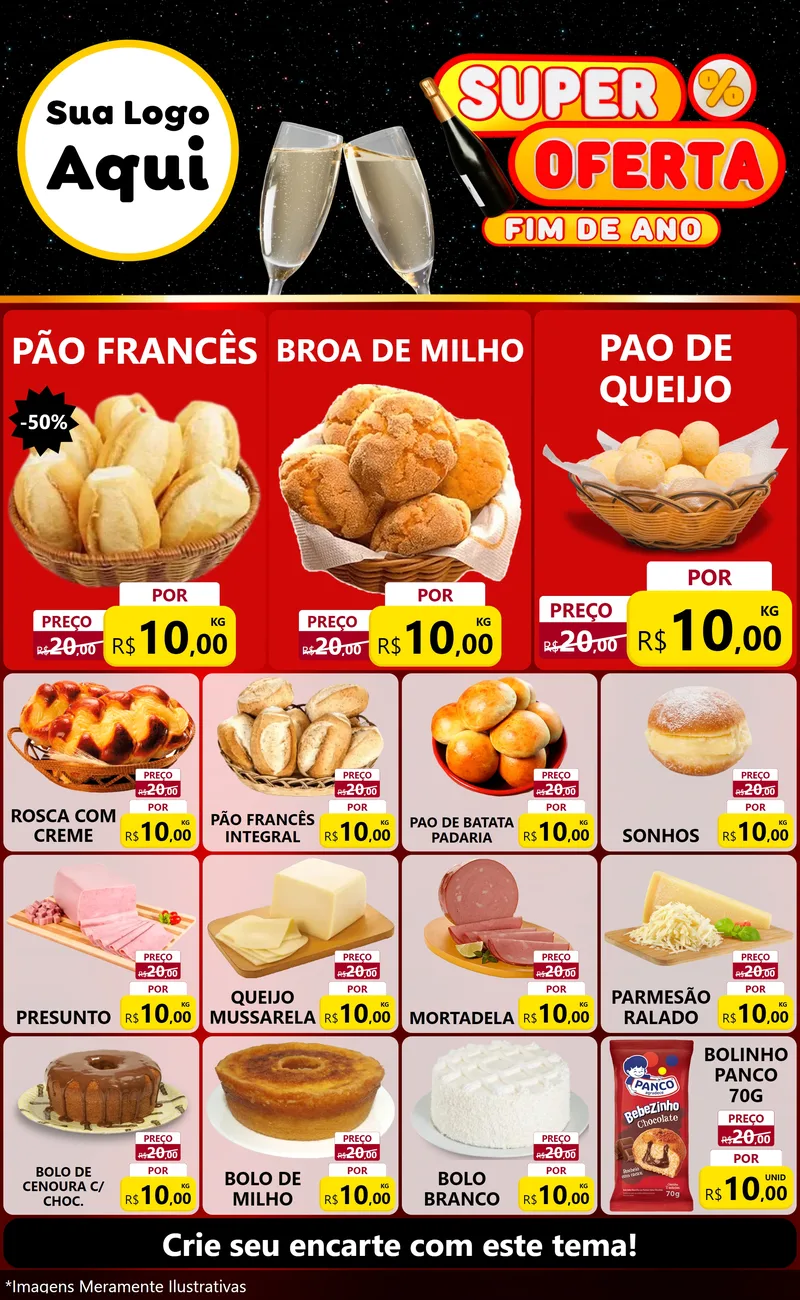 Modelo de Encarte para Encarte Grande com o tema Super Oferta Fim de Ano para Padaria