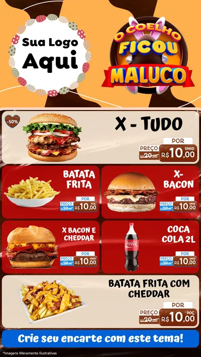 Modelo de TV para TV Vertical com o tema O Coelho Ficou Maluco - Páscoa para Hamburgueria