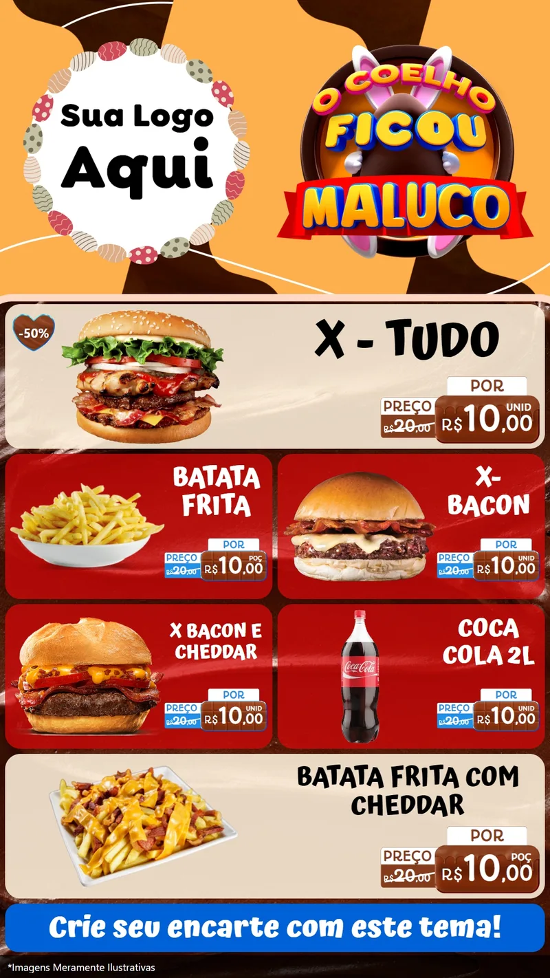 Modelo de TV para TV Vertical com o tema O Coelho Ficou Maluco - Páscoa para Hamburgueria