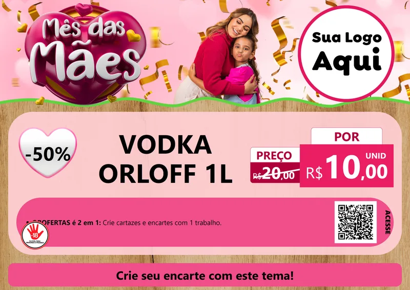 Modelo de Cartaz para Cartaz A4 Horizontal com o tema Mês das Mães para Distribuidora de bebidas