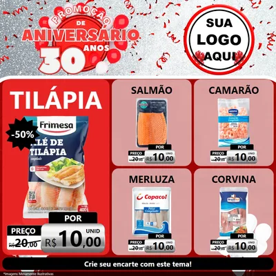 Modelo de Rede Social para Feed Facebook com o tema Promoção de Aniversário - 30 Anos para Peixaria