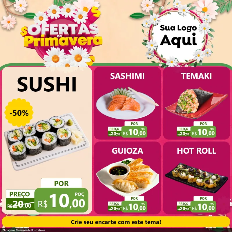 Modelo de Rede Social para Feed Facebook com o tema Ofertas de Primavera para Comida japonesa