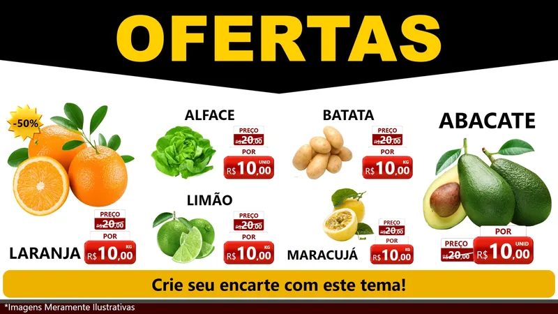 Modelo de TV para TV Horizontal com o tema Ofertas Preto e Vermelho Cartaz para Hortifrúti